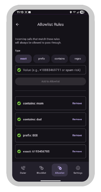 Mockup of the VIP allowlist interface