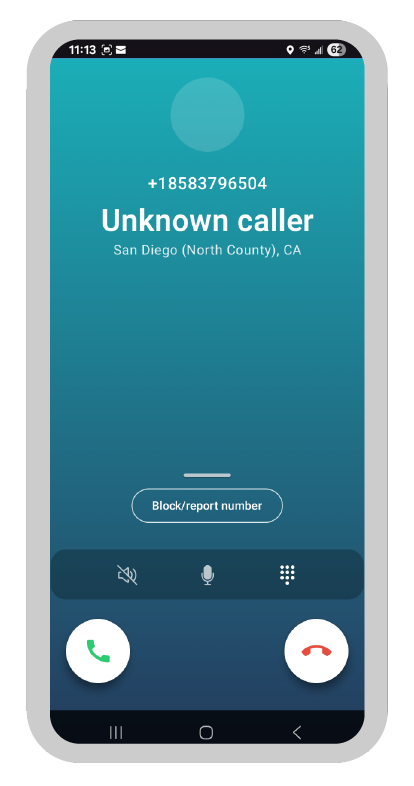 Depiction of caller ID overlay on screen